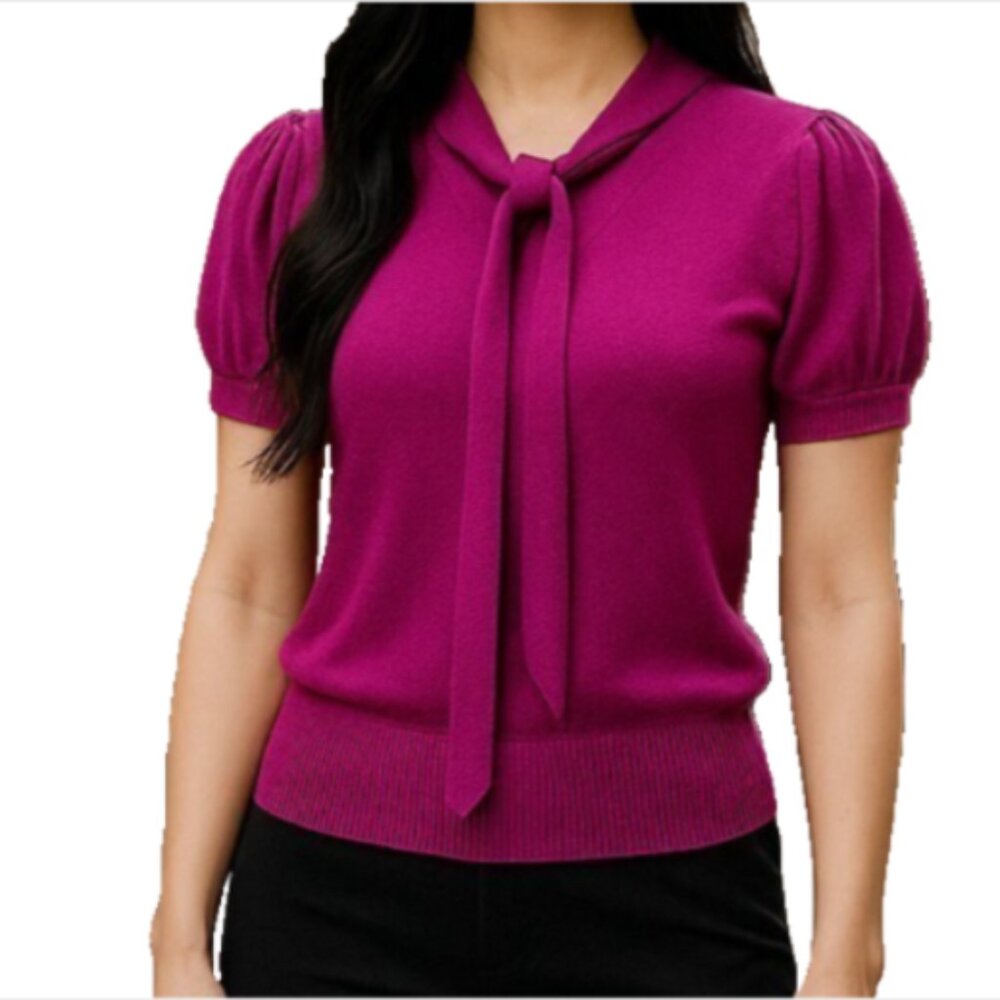 Banana Republic Juniors Top Purple Size Small Puff Short Sleeve Blouse Attached - Picture 13 of 13